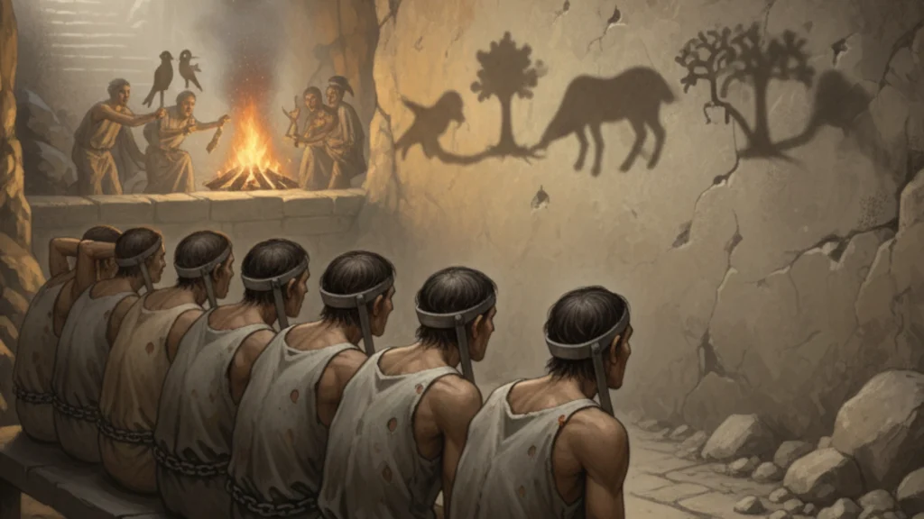 Prisoners in a cave looking at shadows on a wall