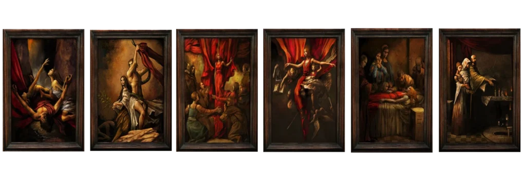Six Canvases representing the myth of Creation in Silent Hill